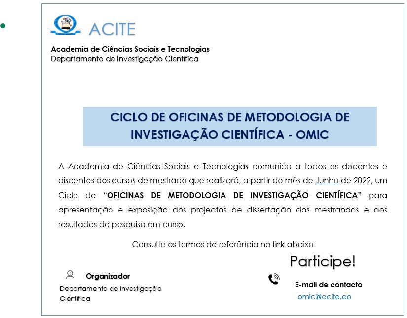 CICLO DE OFICINAS DE METODOLOGIA DE INVESTIGAÇÃO CIENTÍFICA – OMIC.